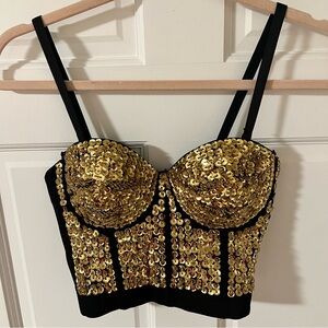 Women’s gold sequined bustier top Size Small NWOT